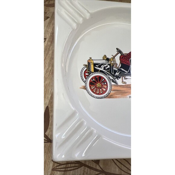 Vtg Hyalyn Ford Model "N" 1906 Large Porcelain Cigarette Cigar Ashtray 7" x 7" - Picture 9 of 11